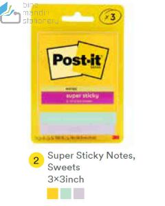 Contoh Alat Perlengkapan Kantor merk 3M Post-it , Gambar Produk 3M Post-it 3321-3SSJPSWT Super Sticky Note Sweet 76x76mm 135 Sheets harga 22100 di Toko Peralatan Sekolah Murah